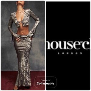 ‼️WOW‼️House of CB CLARA PEWTER Silver Midi SKIRT ONLY ‼️🩶🧡NWOT